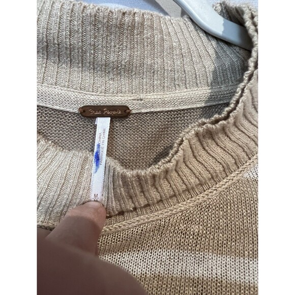 Free People Between The Lines‎ Lightweight Linen Sweater Size Medium in Beige - Picture 6 of 7